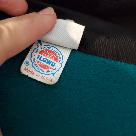 Vintage Union Made wool coat, turquoise,  women's size 14 - Picture 14 of 15